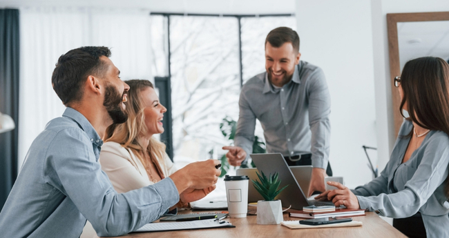 Group of professionals having a meeting in a modern office